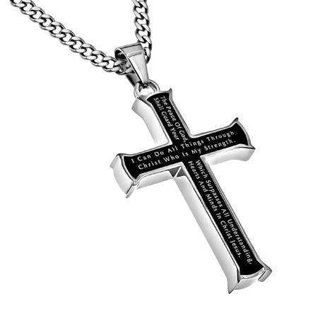 I Can Do All Things Through Christ Men's Black Cross Necklace