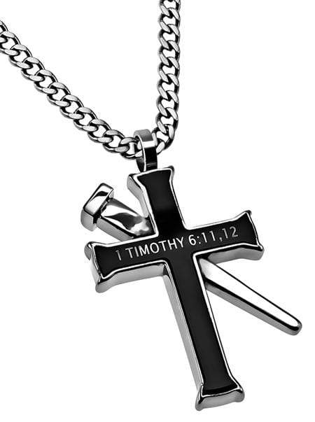 Man Of God Black Established Cross Necklace - 1 Timothy 6:11 - Image 2