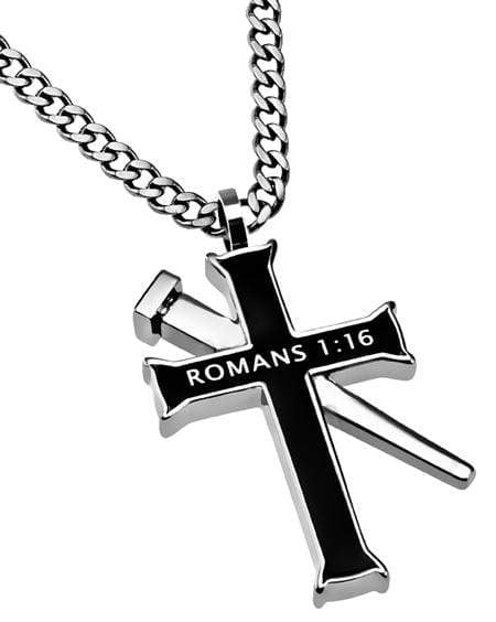 Men's Black Established Cross Necklace Not Ashamed - Romans 1:6 - Image 2