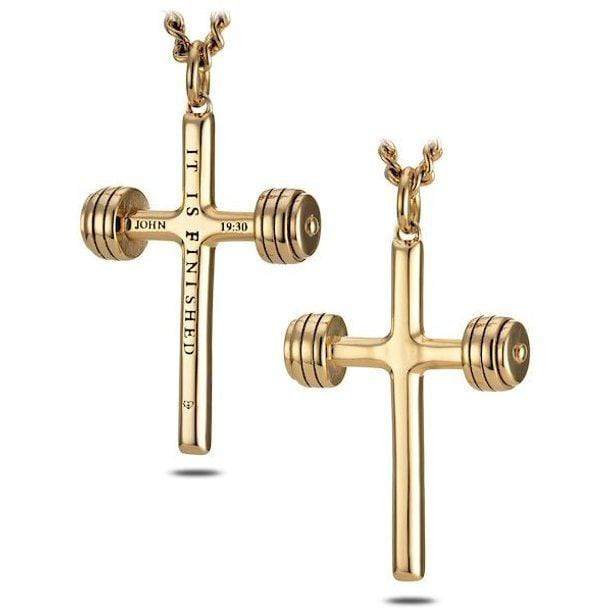Men's Gold Stainless Steel Dumbbell Cross Necklace - John 19:30 - Image 3