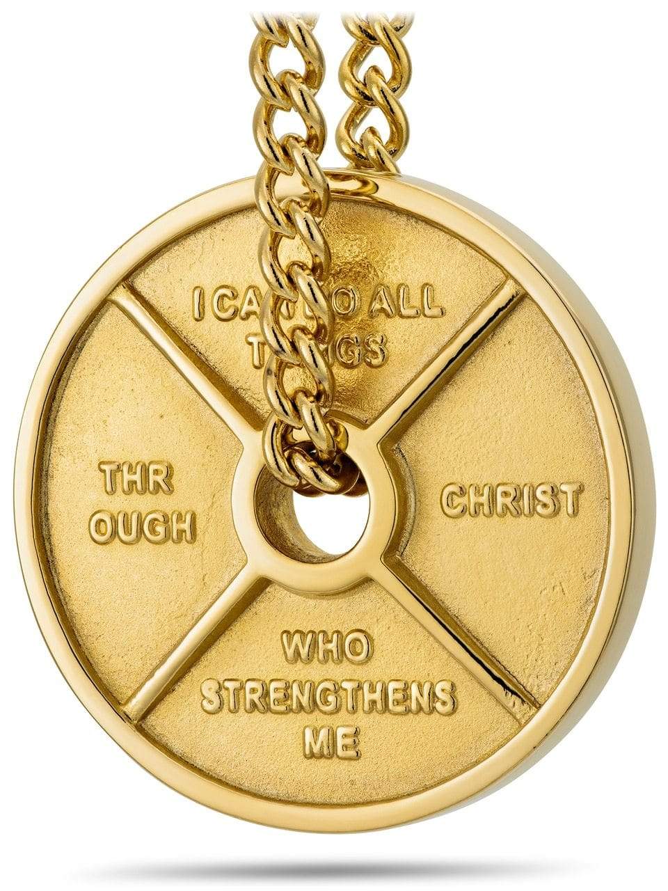 Men's Gold Stainless Steel Weight Necklace Philippians 4:13 - Image 2