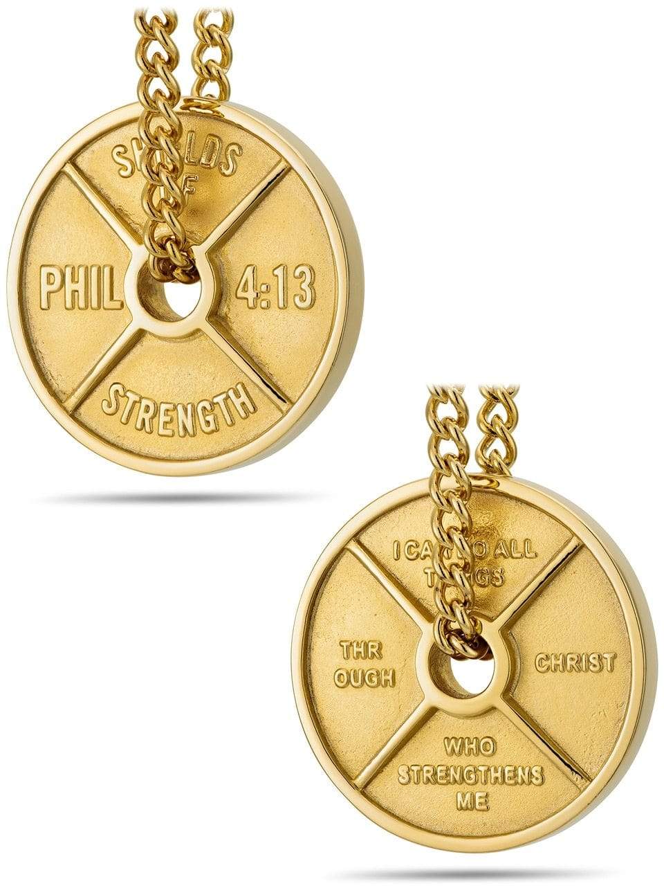 Men's Gold Stainless Steel Weight Necklace Philippians 4:13 - Image 3