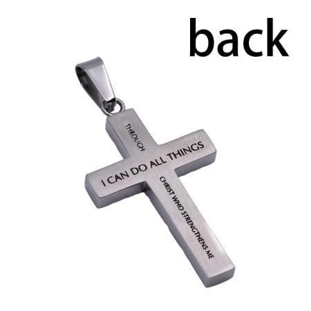 Men's Silver Diamond Back Cross Necklace - Philippians 4:13 - Image 2