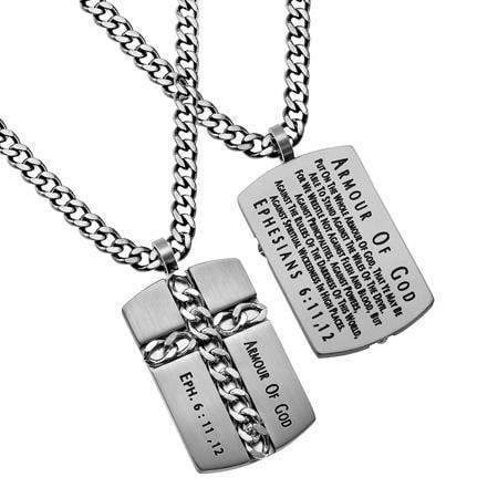 Men's Stainless Steel Armor Of God Chain Cross Necklace