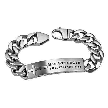 Men's Stainless Steel Cross Bracelet His Strength - Phil. 4:13
