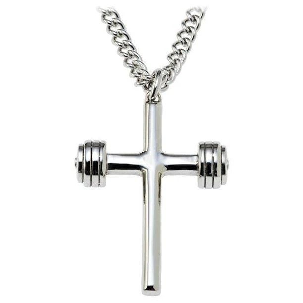 Men's Stainless Steel Dumbbell Cross Necklace - John 19:30