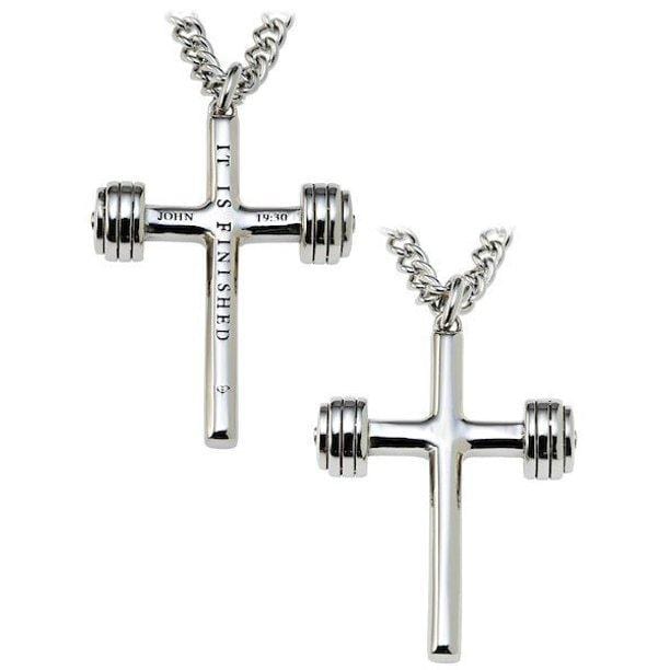 Men's Stainless Steel Dumbbell Cross Necklace - John 19:30 - Image 3