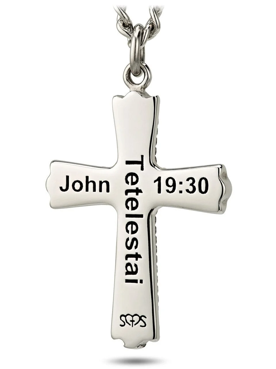 Men's Stainless Steel Outlined Cross Necklace John 19:30 - Image 2