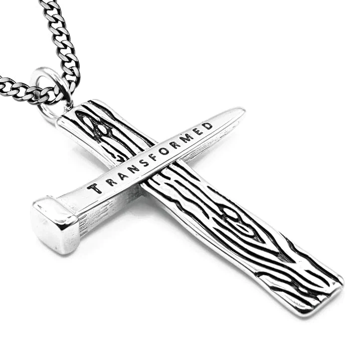 Men's Stainless Steel Woodgrain Cross Necklace  - Transformed