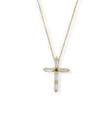 White and Green Baguette Gold Cross Necklace - Image 2