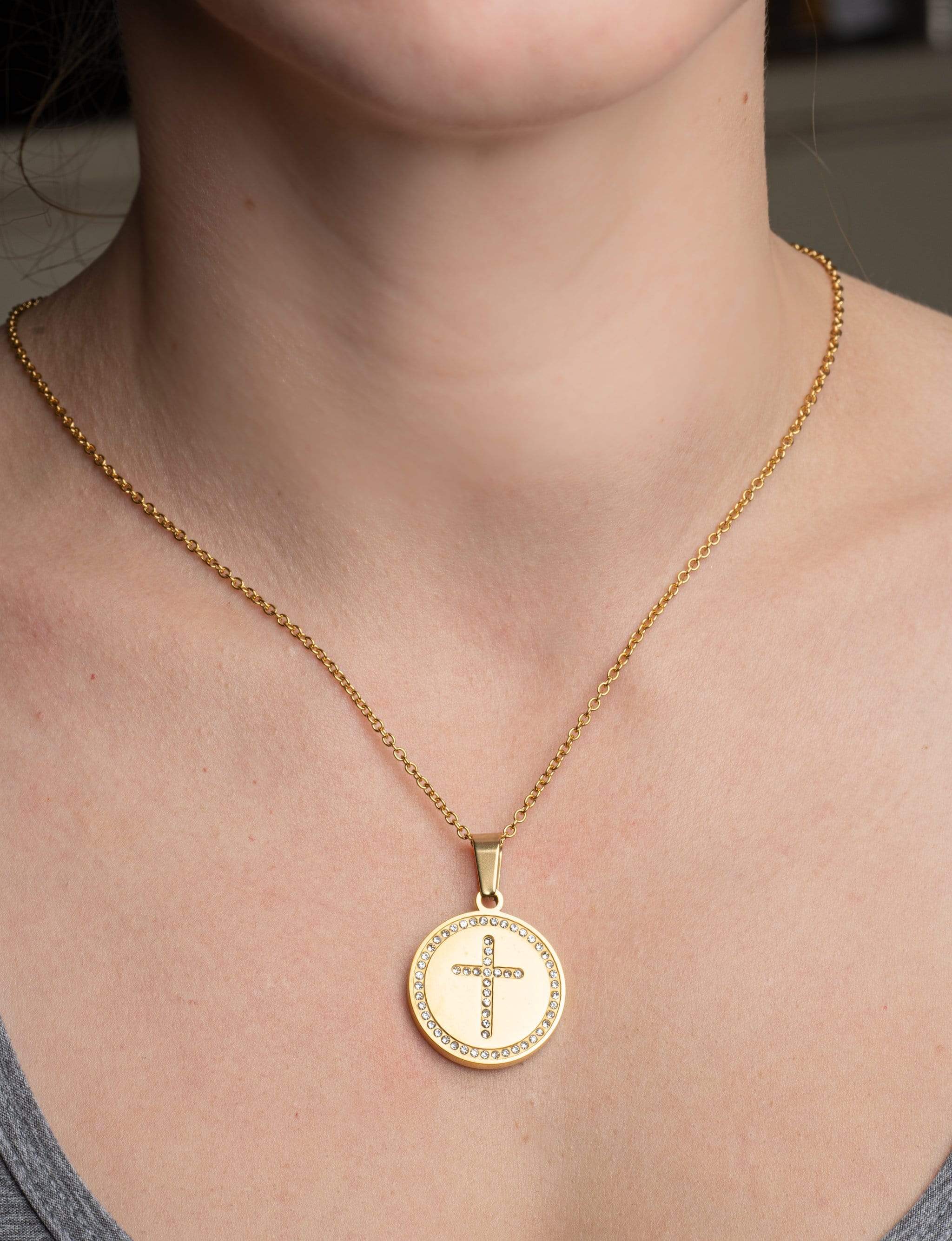 Women's Gold Circle Cross Necklace