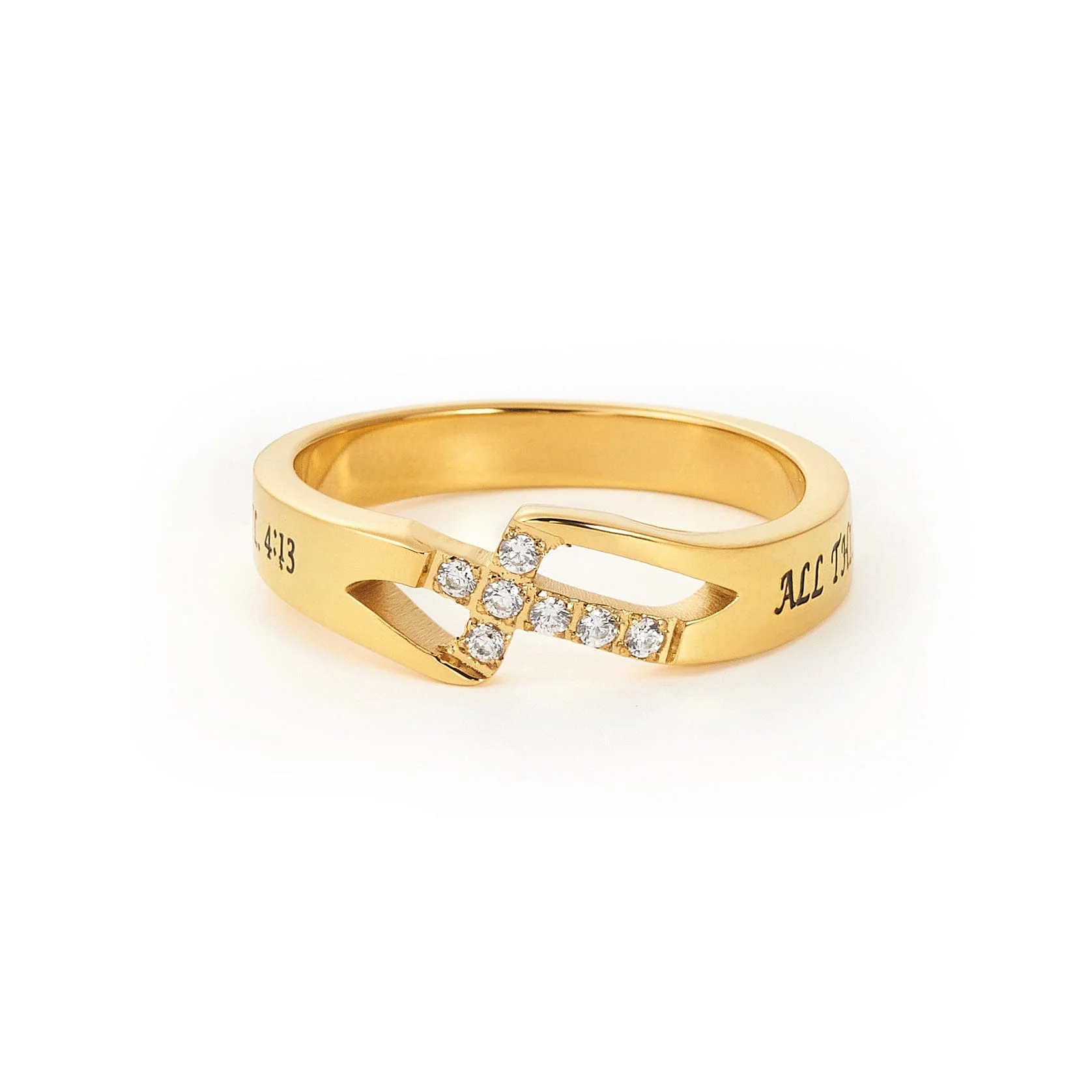 Women's Gold Tone Philippians 4:13 Cross Ring - Image 3