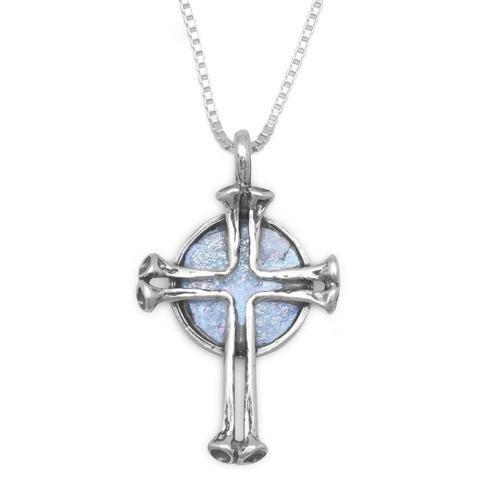 Women's Round Ancient Roman Glass With Cross Necklace