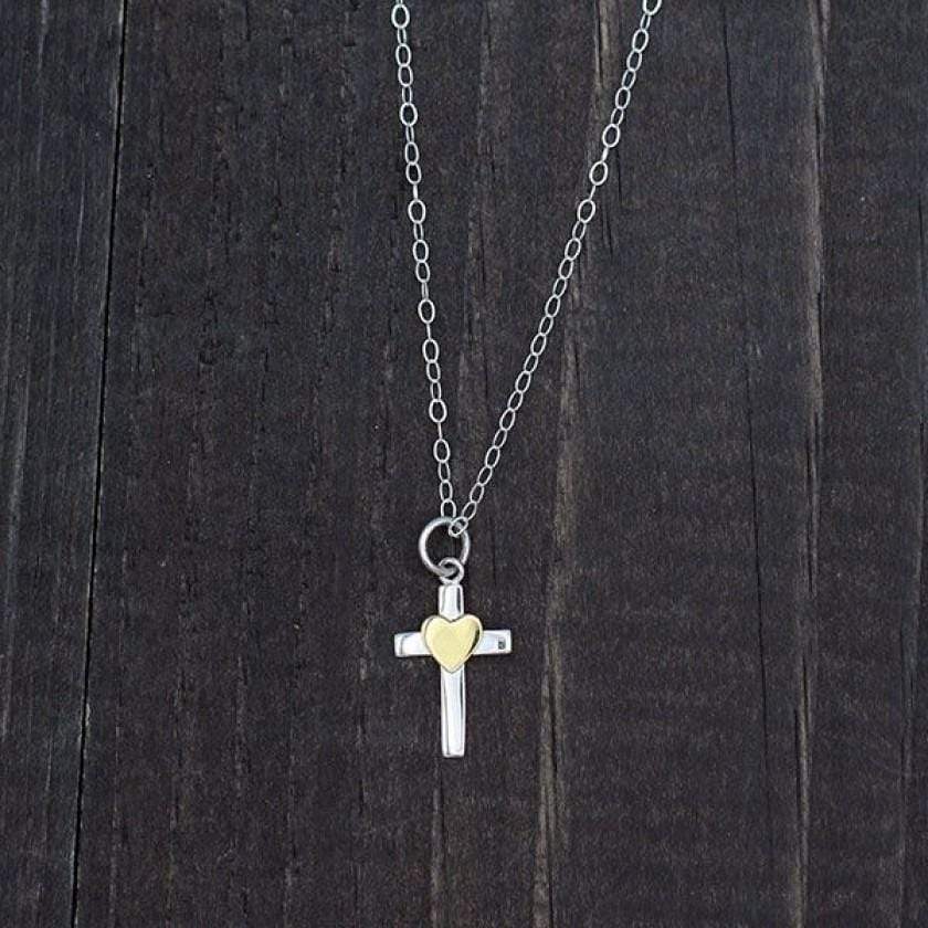 Women's Sterling Silver Cross Necklace With Gold Heart
