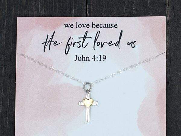 Women's Sterling Silver Cross Necklace With Gold Heart - Image 2