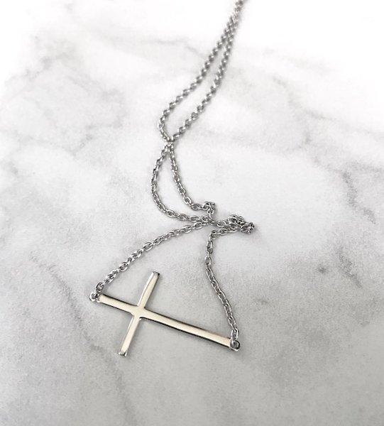 Women's Sterling Silver Sideways Cross Necklace - Image 3